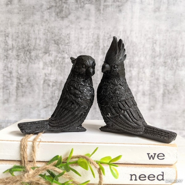 Set of 2 Black Cockatoo Bird Sculpture Figurine | Cockatoo Gifts