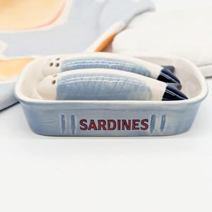 Sardine Fish Ceramic Salt Pepper Shaker Set | Kitchen Decor