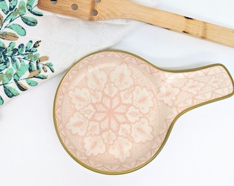 Pink Floral Ceramic Spoon Rest | Kitchen Essentials | Kitchen Tools | Kitchen Gifts