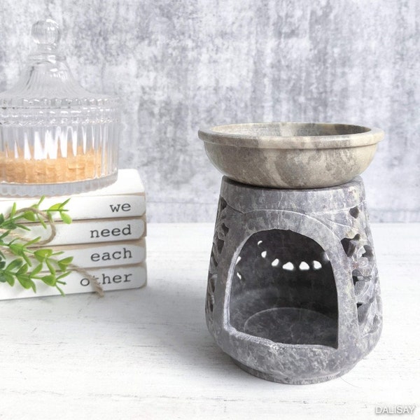 Floral Stone Oil Burner Wax Melter, 12cm