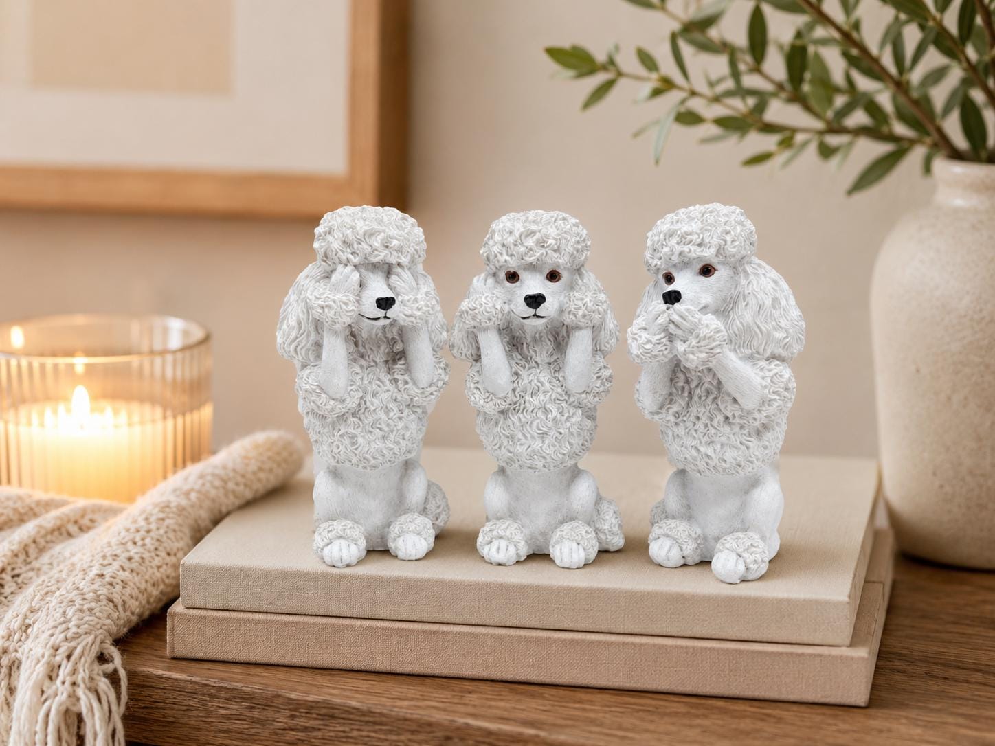 Poodle Dog Figurine Set -no Evil See Hear Speak | Animal Statue