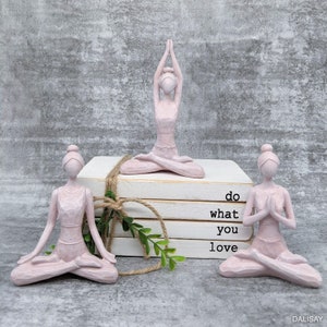 Pink Yoga Lady Sculpture Figurine - Set Of 3
