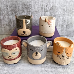 Animal Ceramic Candle Jar | Sloth Candle | Koala Candle | Dog Candle | Cat Candle | Unicorn Candle | Animal Candles | Animal Gifts