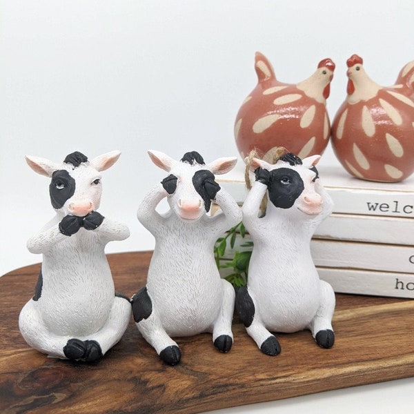 No Evil See Hear Speak Cow - Set Of 3 | Cow Gifts | Country Style Home Decor | Coffee Table Styling | Housewarming Gifts
