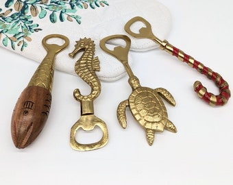 Golden Beer Bottle Opener - Seahorse, Turtle, Candy Cane, Fish | Christmas Gifts | Coastal Gifts | Bottle Opener with Citrus Juicer