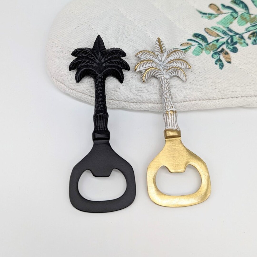 thumbnail image 2 of Palm Trees Cast Iron Bottle Opener, Wall Mounted, Rustic Whitewashed Finish, Tiki Bar Decor 2 of 5
