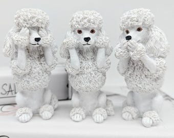 No Evil See Hear Speak Poodle Dog Figurine - Set of 3 | Animal Statue | Dog Home Gifts