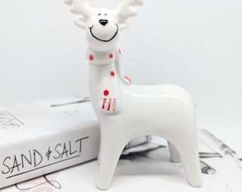 白いトナカイの陶器の置物 | トナカイのギフト | クリスマスの装飾