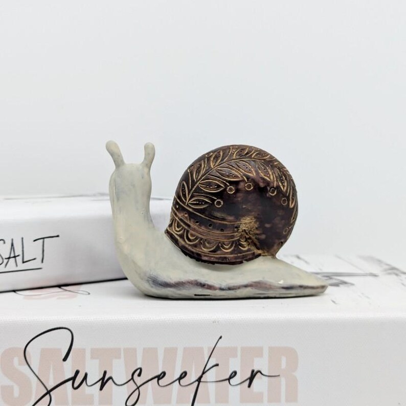 Rusty White Snail Figurine Ornament | Nature Inspired Home Decor Accents image 4