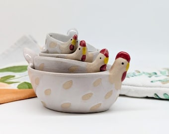 Chicken Measuring Cups 4 Piece Set | Gift for Bakers | Rooster Hen Cute Kitchenware