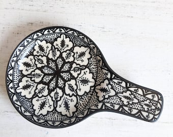 Floral Black Ceramic Spoon Rest