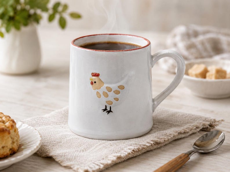 Tazza da tè/caffè in ceramica con pollo immagine 1