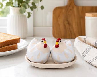 Ceramic Hen Salt and Pepper Shaker Set | Chicken Gifts | Farmhouse Animal Decor