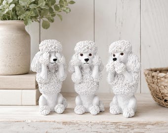 Poodle Dog Figurine Set -No Evil See Hear Speak | Animal Statue | Home Gifts