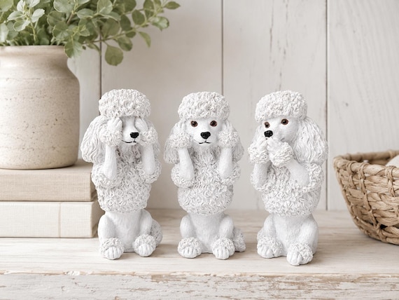 2006 Zodiac Figurine Poodle 置物 Poodle Dog Figurine Set -no Evil See Hear Speak | Animal Statue
