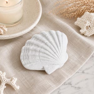 White Poly Sea Shell Ornament, 13cm | Decorative Faux Shell | Coastal Beach House Decor