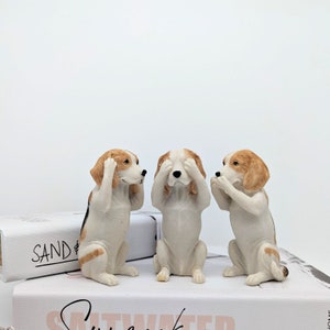 No Evil See Hear Speak Beagle Dog Figurine - Set of 3 | Beagle Gifts | Dog Gifts | Nursery Decor | Animal Figure Gifts