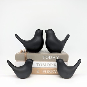 Black Ceramic Dove Bird Figurine - Set of 2, Dove Gifts, Black Bird Home Decor, Housewarming Gifts, Table Decorations, Ceramic Bird Gifts