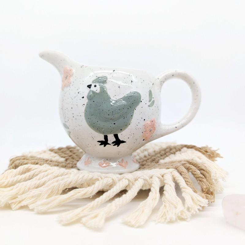 Petit pot à lait en forme de coq en céramique, crémier coq céramique peint main