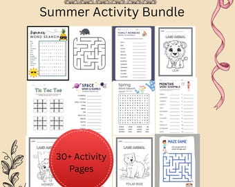 Summer Printable Activity Bundle with Coloring Pages, Word Search, Word Scramble, Games & Maze Activities! Summer Camp Kids Activities