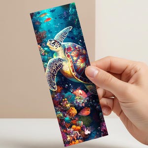 Sea Turtle Bookmark Ocean Theme Underwater Scene Coral Reef Marine Life Reading Accessory Page Marker Tassel Design Laminated Cardstock