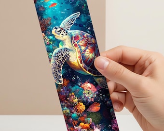 Sea Turtle Bookmark Ocean Theme Underwater Scene Coral Reef Marine Life Reading Accessory Page Marker Tassel Design Laminated Cardstock
