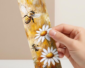 Honeybee Bookmark Gold Tassel Laminated Design Bee Daisy Decoration Reading Accessory Personalized Gift Elegant Floral Style Page Marker