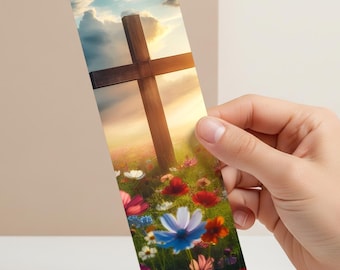 Christian Bookmark Cross Wooden Design Sunset Background Bible Page Holder Marker Religious Reading Faith Gift Inspirational Prayer Bulk