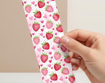 Strawberry Tassel Bookmark Pink Heart Shaped Design Laminated Protection Vinyl Covered Reading Accessory Cute Girly Book Marker Kawaii Page