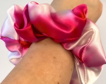 Fushia Rose Scrunchie, Hair Accessory, Scrunchie Handmade, Standard Size Satin Scrunchie, Rose Colored Scrunchie