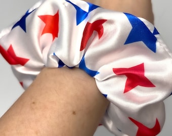 Patriotic Scrunchie, July 4th Scrunchie, Hair Accessory, Scrunchie Handmade, Standard Size Satin Scrunchie