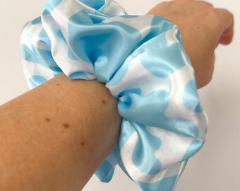 Cow Print Scrunchie Blue Animal Scrunchie Gift Girl Scrunchie Satin Hair Accessory For Long Hair Women