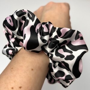 Pink Leopard Spots Scrunchie, Leopard Print Scrunchie, Hair Accessory, Scrunchie Handmade, Standard Size Satin Scrunchie