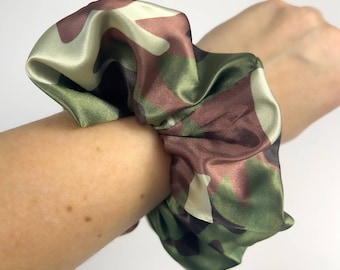 Scrunchie Camo Satin Scrunchie Camouflage Scrunchie Camo Hair Accessory Camo Scrunchie Handmade Standard Size Satin Scrunchie