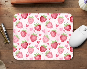 Strawberry Mousepad Cute Desk Accessory Pink Aesthetic Computer Mouse Pad Personalized Name Gift Girl Workspace Office Decoration Kawaii
