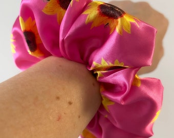 Scrunchie Sunflower Satin Scrunchie Hot Pink Scrunchie Floral Scrunchie Satin Scrunchie Floral Hair Accessory