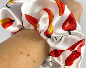 Scrunchie Food Chili Pepper Satin Scrunchie Hot Pepper Scrunchie Satin Scrunchie Chili Pepper Hair Tie Chili Pepper Hair Accessory