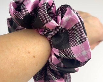 Plaid Scrunchie, Pink Plaid Scrunchie, Hair Accessory, Scrunchie Handmade, Standard Size Satin Scrunchie