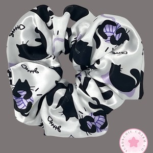 Cat Scrunchie Black Cat Gift Cat Hair Accessories For Long Hair For Women Animal Scrunchie Satin Scrunchie