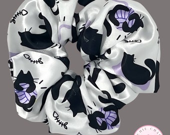 Cat Scrunchie Black Cat Gift Cat Hair Accessories For Long Hair For Women Animal Scrunchie Satin Scrunchie