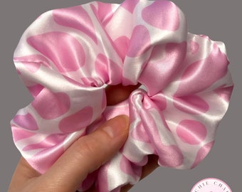 Cow Print Scrunchie Pink Animal Scrunchie Gift Girl Scrunchie Satin Hair Accessory For Long Hair Women