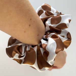 Cow Print Scrunchie Brown Animal Scrunchie Gift Girl Scrunchie Satin Hair Accessory For Long Hair Women