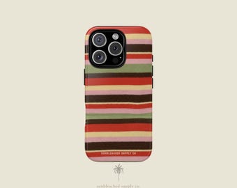 Retro Striped Phone Case | 70s Vintage Textile Pattern, Cozy Warm Color iPhone Case