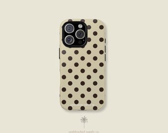 Brown Polka Dot Phone Case | Retro Beige Black Dot iPhone Protection