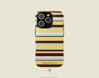 Retro Candy Stripe Phone Case iPhone Samsung Pixel | Brown Gold Blue Cream Stripes