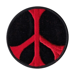 3&quot; Embroidered Iron on Patch - Black And Red Peace Sign - Cut Out To The Shape Of The Design