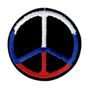 3&quot; Embroidered Iron on Patch - Red, White And Blue Peace Sign - Cut Out To The Shape Of The Design