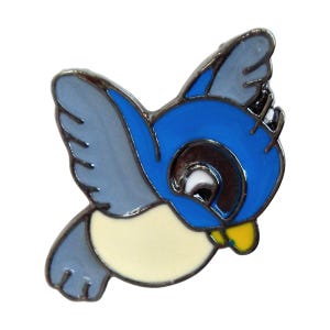 Pin de esmalte de 1-1/8" - Pájaro azul estilo caricatura