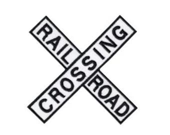 3&quot; Embroidered Iron on Patch - Railroad Crossing Sign - Black & White