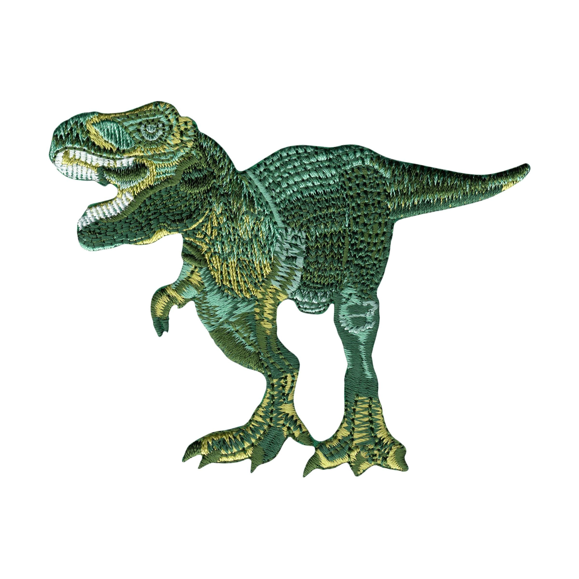 4インチ刺繍パッチ - 咆哮するティラノサウルスレックス恐竜